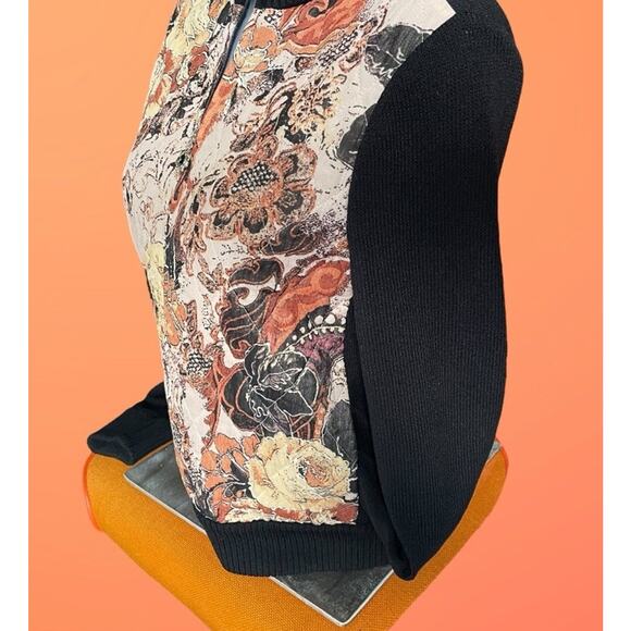 St. John Vtg. Y2K Fall Colors & Black Quilted Zip Front Cardigan Sweater Sz 4 S - Picture 14 of 16